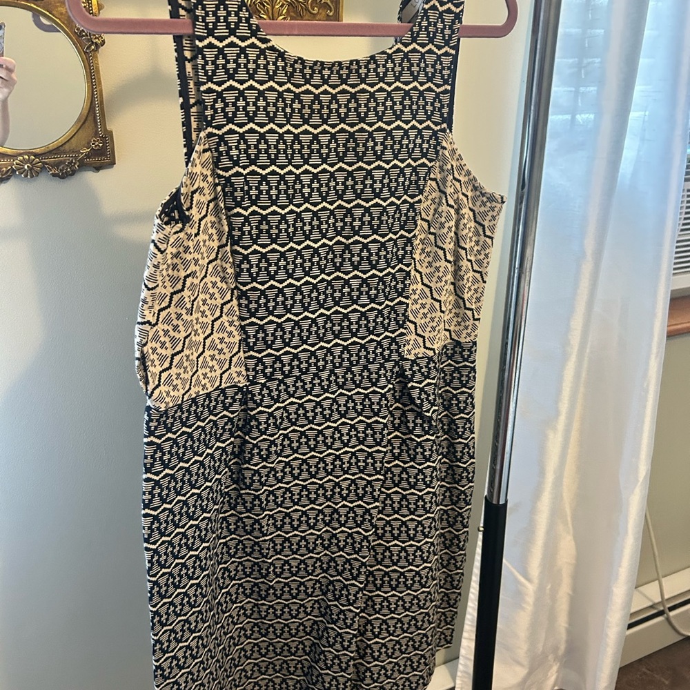 LOFT Black and Cream Geometric Mini Dress
